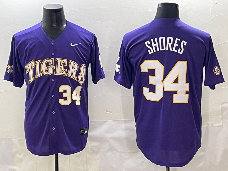 Men's LSU Tigers Chase Shores #34 Purple Jersey